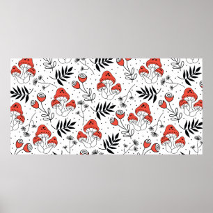 Mushroom fungi seamless vintage repeat pattern. Li Poster