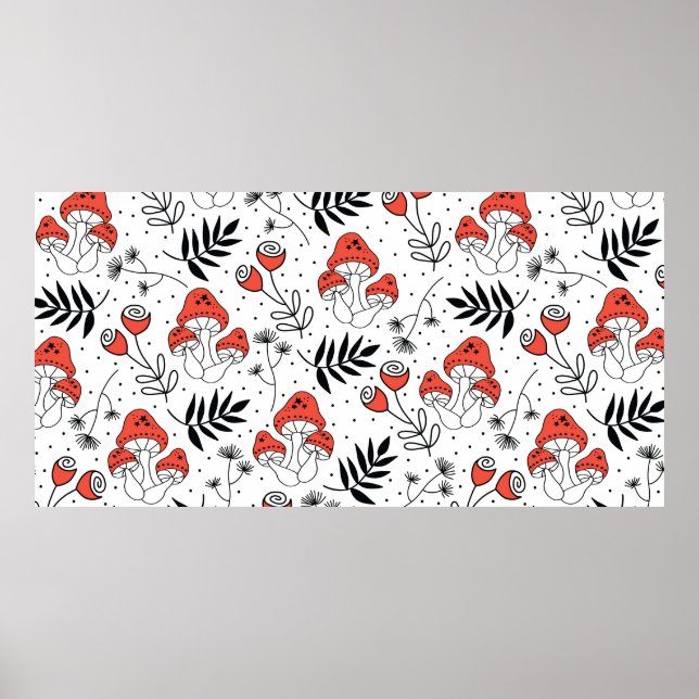 Mushroom fungi seamless vintage repeat pattern. Li Poster (Front)