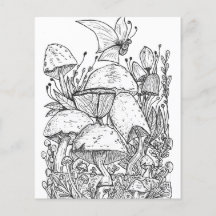 Mushroom Garden Butterfly Colouring Page
