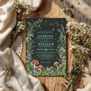 Mushroom Garden Elegant Modern QR Code Wedding Invitation