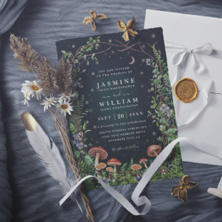 Mushroom Garden Forest Elegant Modern Wedding Invitation