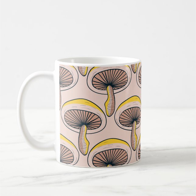 Mushroom Garden: Vintage Nature Pattern Coffee Mug (Left)