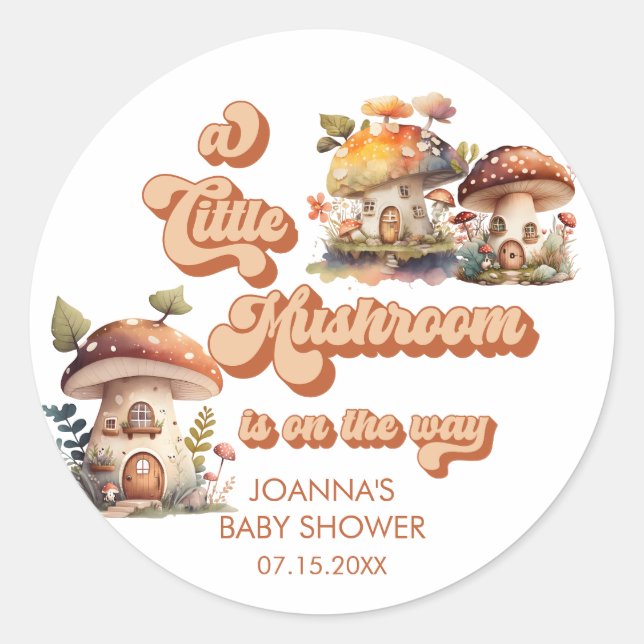 Mushroom | Gender Neutral Baby Shower Favours Classic Round Sticker (Front)