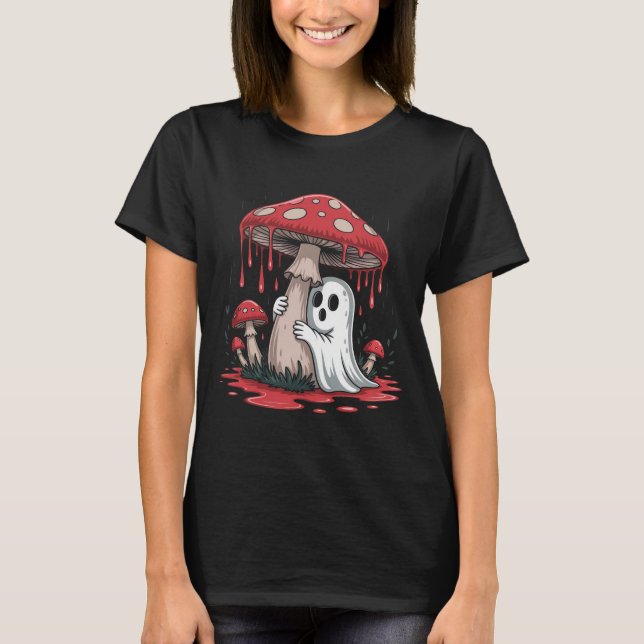 Mushroom Ghost Gift Cute Spooky Mushroom Halloween T-Shirt (Front)