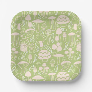 Mushroom Green Cream Paper Plate