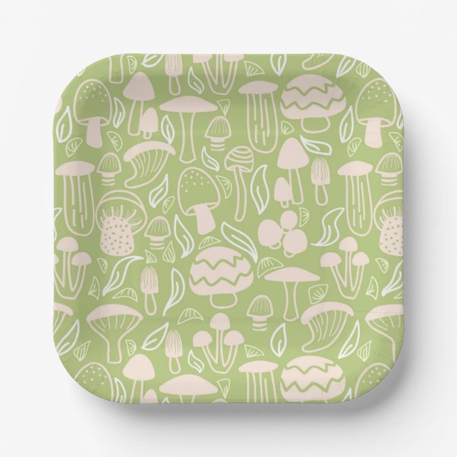 Mushroom Green Cream Paper Plate (Front)