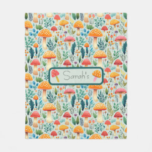 Mushroom green garden fleece blanket