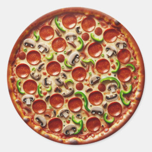 Mushroom, Green Peppers and Pepperoni Pizza Classic Round Sticker