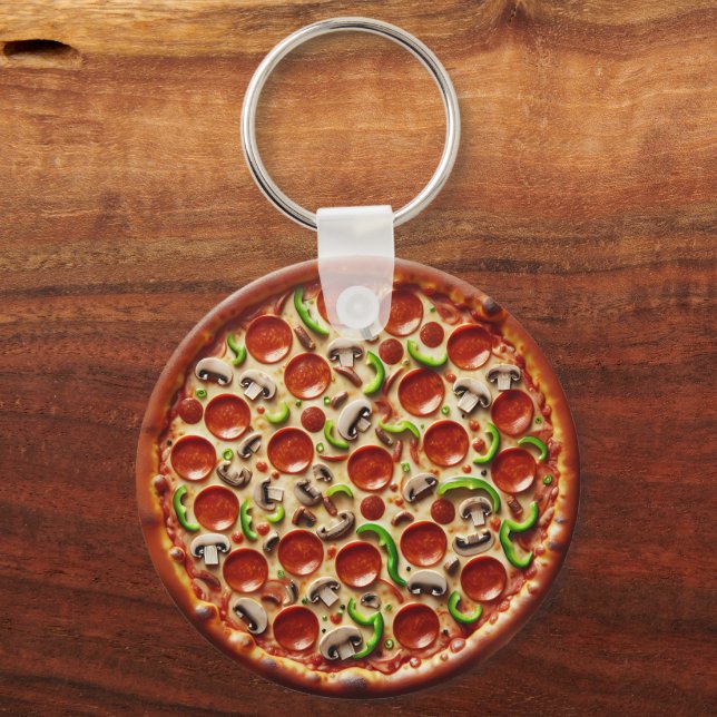 Mushroom, Green Peppers and Pepperoni Pizza Key Ring (Back)