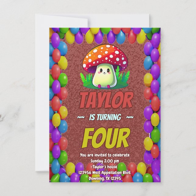 Mushroom Guardian Personalised Birthday Invite (Front)