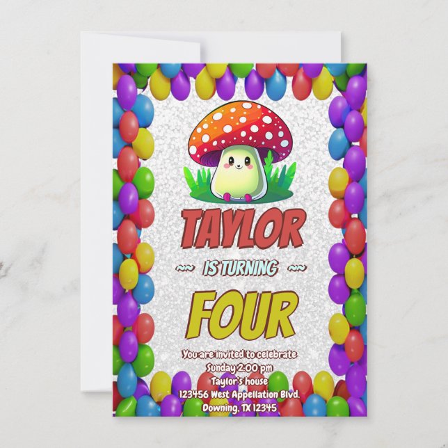 Mushroom Guardian Personalised Birthday Invite (Front)