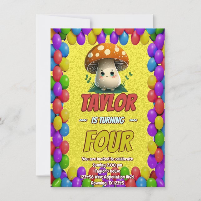 Mushroom Guardian Personalised Birthday Invite (Front)