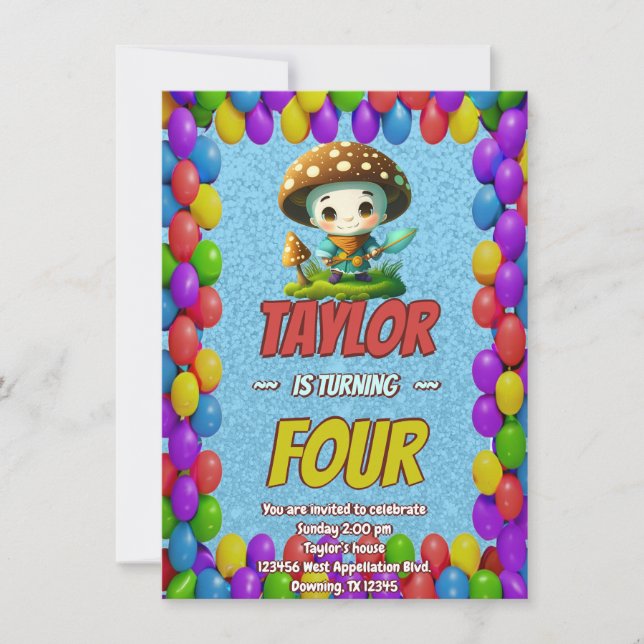 Mushroom Guardian Personalised Birthday Invite (Front)
