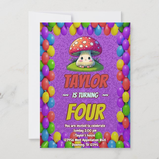 Mushroom Guardian Personalised Birthday Invite  (Front)
