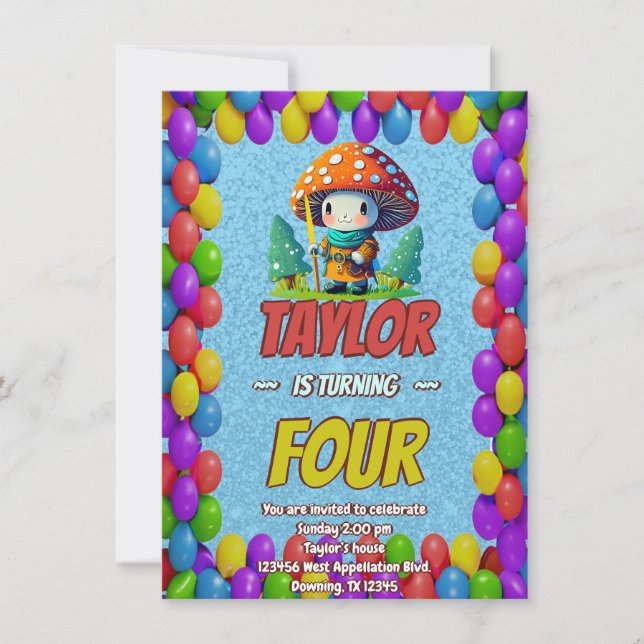 Mushroom Guardian Personalised Birthday Invite (Front)