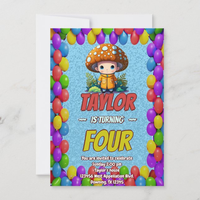Mushroom Guardian Personalised Birthday Invite (Front)