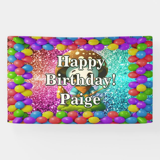 Mushroom Guardian Personalised character birthday Banner (Horizontal)