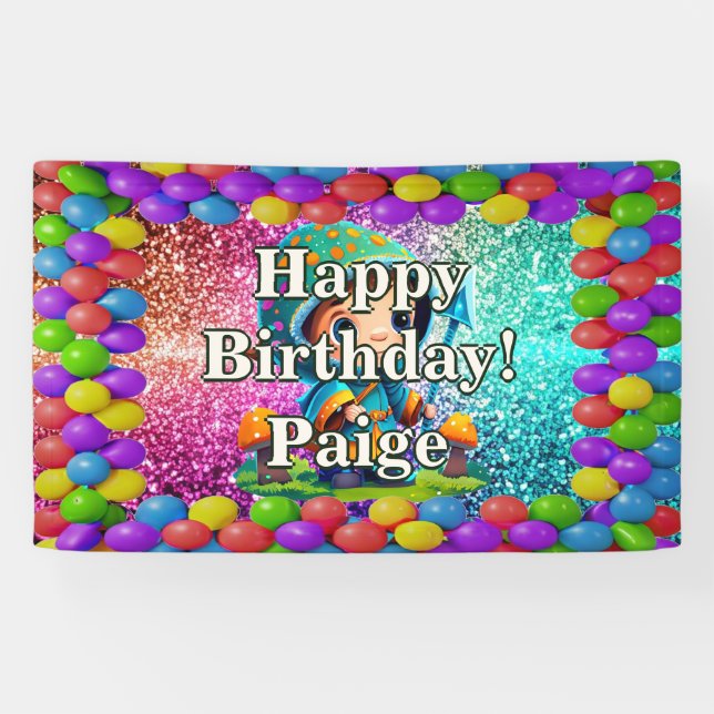Mushroom Guardian Personalised character birthday Banner (Horizontal)