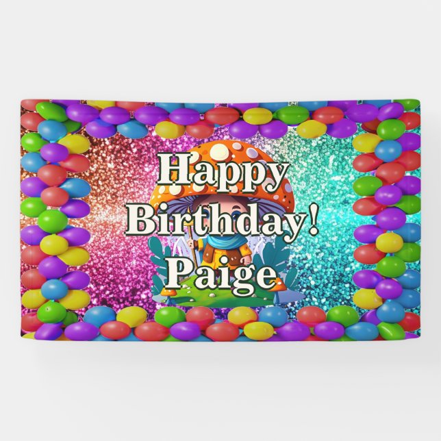 Mushroom Guardian Personalised character birthday Banner (Horizontal)