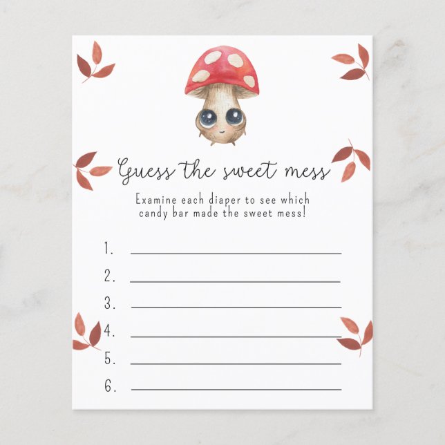 Mushroom - Guess the Sweet Mess, Baby Shower Game (Front)