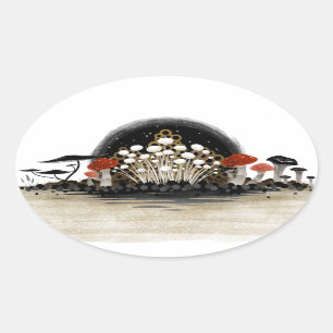 Mushroom Harvest Line Sticker - Oval
