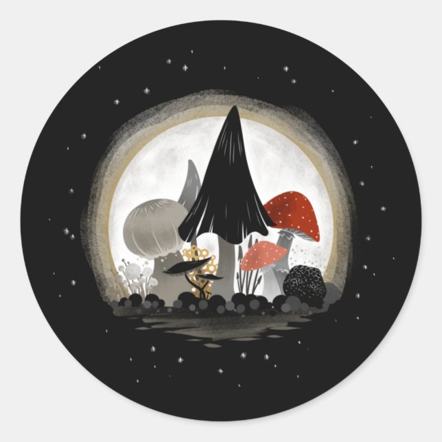 Mushroom Harvest Moon Sticker - Round w/ Sky (Front)