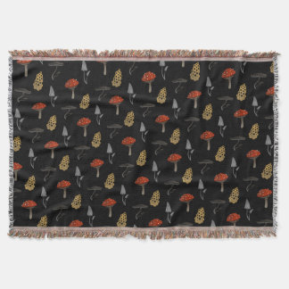 Mushroom Harvest Throw Blanket - Black