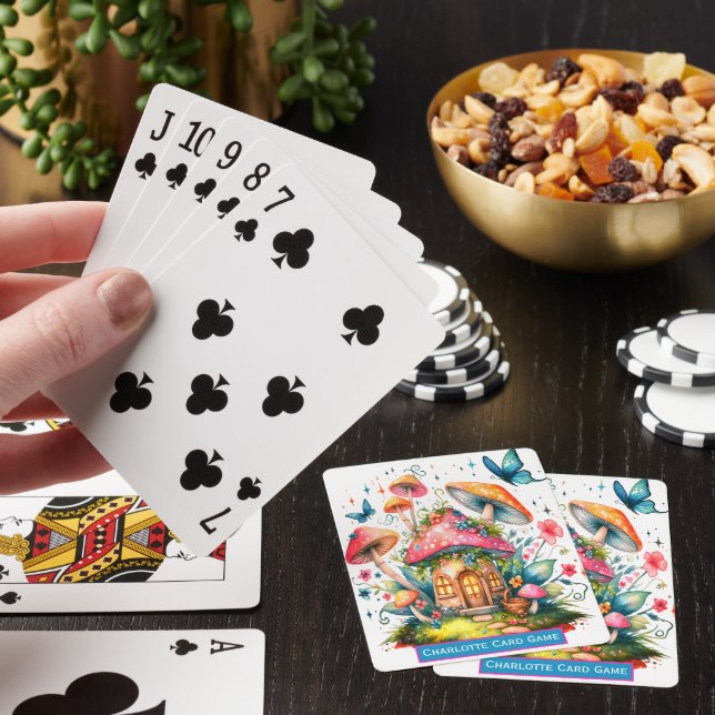 Mushroom Home Monogram kids Old Maid Game Playing Cards (In Situ)