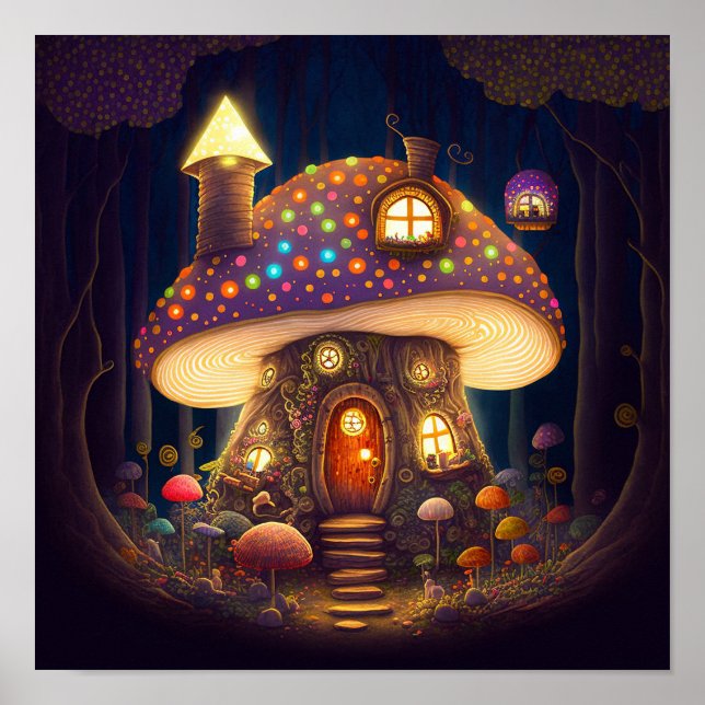 Mushroom House Fantasy Art Poster (Front)