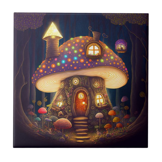 Mushroom House Fantasy Art Tile (Front)