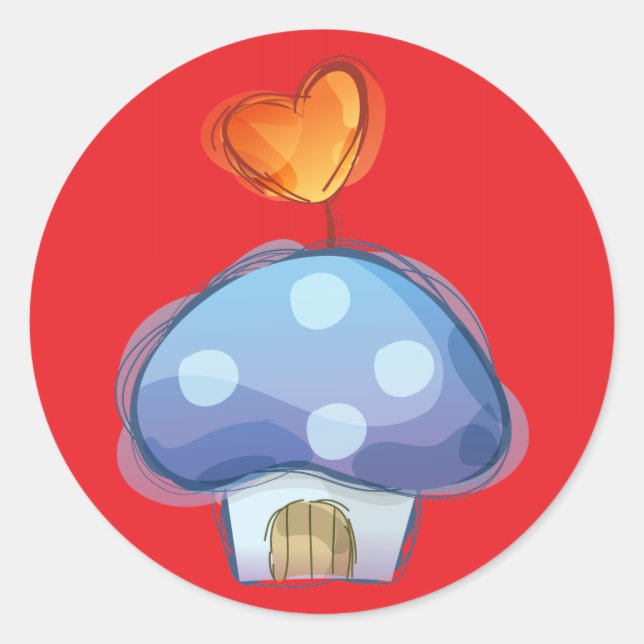 Mushroom House on Red Classic Round Sticker (Front)