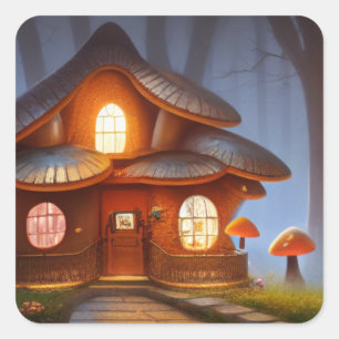 Mushroom House Square Sticker