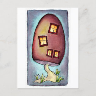 Mushroom House Watercolor Postcard