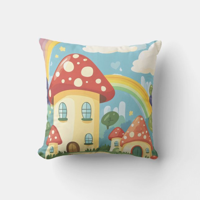 Mushroom houses and rainbow 12 cushion (Front)