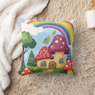 Mushroom houses and rainbow 2 cushion
