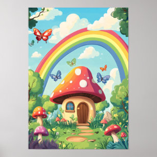 Mushroom houses and rainbow 8 poster