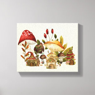Mushroom Houses and Village Gnomes Canvas Print