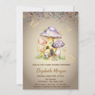 Mushroom Houses Gold Butterfly Baby Shower  Invitation