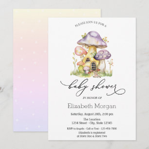 Mushroom Houses Ombre Polka Dots Invitation