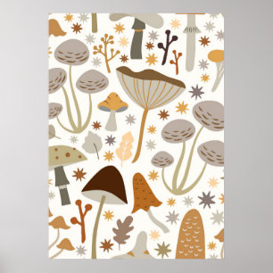 Mushroom Hunter Mid Century Mushroom Poster