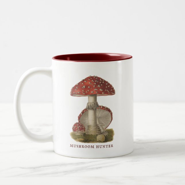 Mushroom Hunter Vintage Magic Shroom  Two-Tone Coffee Mug (Left)