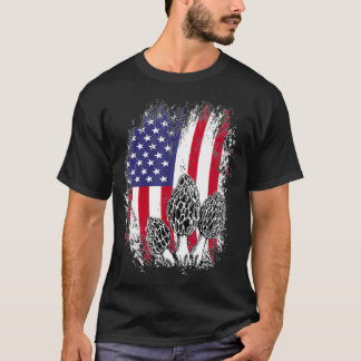 Mushroom Hunting Patriotic American USA Flag  T-Shirt