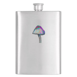 Mushroom in white Trippy Psychedelic Colours Hip Flask