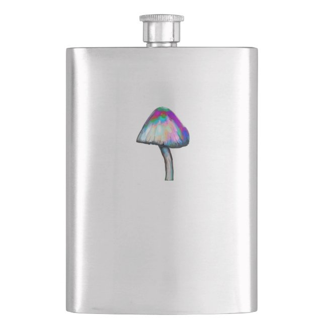 Mushroom in white Trippy Psychedelic Colours Hip Flask (Front)