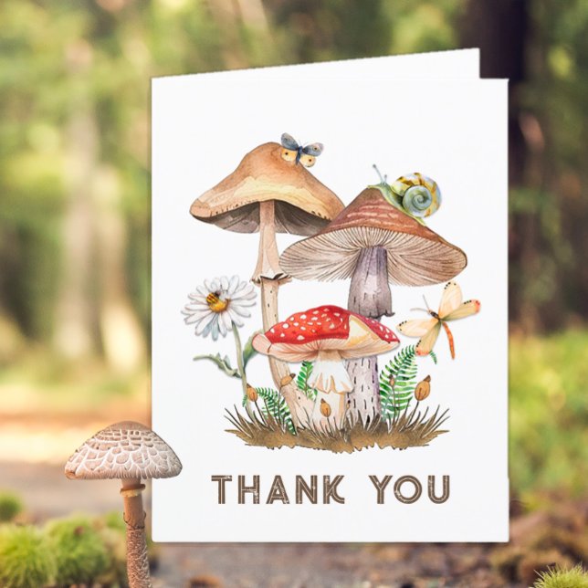 Mushroom Insects Baby Shower Blank Thank You Card (Mushroom Woodland Baby Shower Thank You Card)
