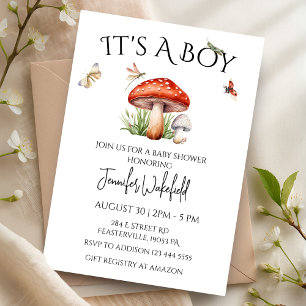 Mushroom Insects Woodland Forest Boy Baby Shower Invitation