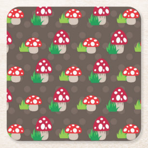 mushroom kids pattern square paper coaster