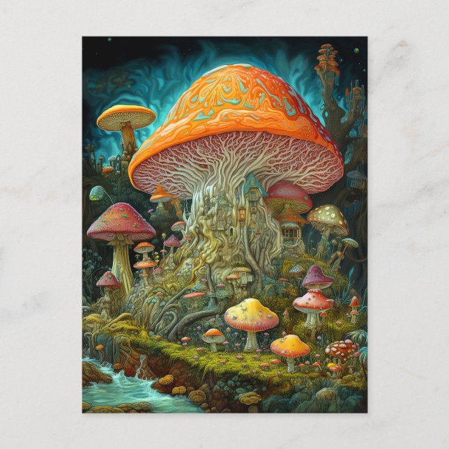 Mushroom Landscape Surreal Fantasy Art Postcard (Front)
