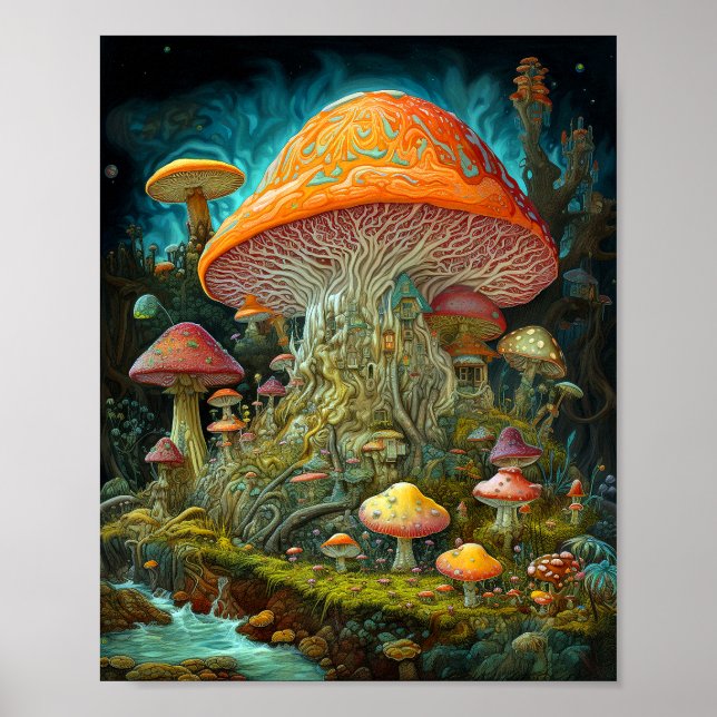 Mushroom Landscape Surreal Fantasy Art Poster (Front)