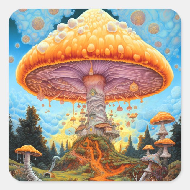 Mushroom Landscape Surreal Fantasy Art Square Sticker (Front)